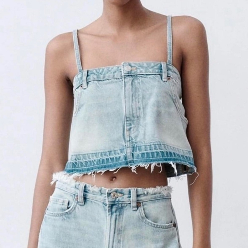Zara NWOT Cropped Denim Tank Top